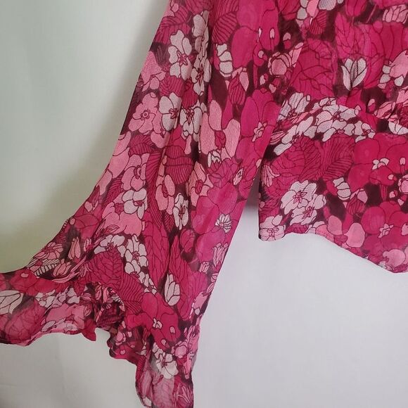 Urban Outfitters Juliet Sheer Floral Tie Front Ruffle Blouse Medium - Picture 4 of 7